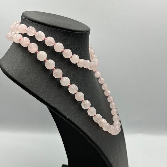 Hand knotted 8mm rose quartz Necklace - Picture 5 of 6
